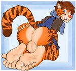 5_toes anthro balls big_balls big_butt big_feet butt clothing countershade_feet countershading feet foot_focus genitals humanoid_feet male male_feet plantigrade rear_view soles solo toes sebafox ryan_(sebafox) felid mammal pantherine tiger