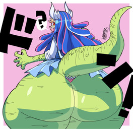 big_butt blue_bottomwear blue_clothing blue_hair blue_skirt border bottom_heavy bottomwear butt clothed clothing eyelashes female green_body green_scales hair highlights_(coloring) horn huge_butt long_hair looking_at_viewer looking_back looking_back_at_viewer mask pink_background pink_clothing pink_highlights pink_thong pink_underwear question_mark rear_view red_eyes scales simple_background skirt solo speech_bubble tan_body tan_skin thick_thighs thong topwear underwear upskirt white_border white_clothing white_horn white_topwear wide_hips dotodonoto one_piece ulti_(one_piece) animal_humanoid dinosaur dinosaur_humanoid horned_humanoid humanoid marginocephalian ornithischian pachycephalosaurid pachycephalosaurus prehistoric_species reptile reptile_humanoid scalie scalie_humanoid absurd_res hi_res