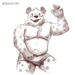 anthro bulge clothed clothing embarrassed male nipples overweight overweight_anthro overweight_male smile solo topless underwear 3000vnd hyena mammal spotted_hyena 1:1