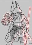 anthro armor butt cloak clothed clothing electricity exposed_butt fishnet_clothing gauntlets gloves handwear light lightsaber male mask melee_weapon rear_view sith skimpy solo tube weapon tookiecookies mythology star_wars apollo_caelum alien dragon mythological_creature mythological_scalie scalie absurd_res digital_media_(artwork) half-length_portrait hi_res lighting portrait