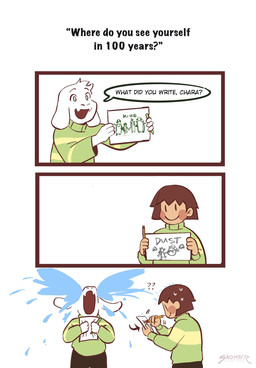 anthro bodily_fluids crying dialogue duo horn humor male tears text young saom3rr undertale undertale_(series) asriel_dreemurr chara_(undertale) bovid caprine goat human mammal comic english_text hi_res