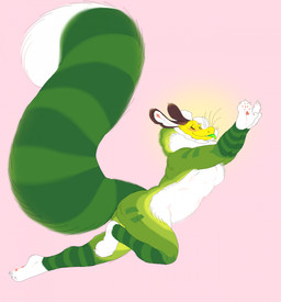 anthro bent_leg big_tail eyes_closed featureless_chest fur green_body green_fur male pawpads paws petals pink_background plant side_view simple_background solo tail thick_tail tongue tongue_out whiskers white_body white_fur yellow_body yellow_fur entitycore mythology snaps_(entitycore) dragon elemental_creature flora_fauna furred_dragon furred_scalie mythological_creature mythological_scalie scalie hi_res