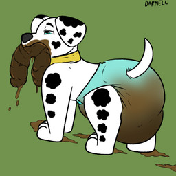 blue_eyes diaper eating_feces feces feces_in_mouth feral fur male markings poop_in_mouth soiled_diaper soiling solo spots spotted_body spotted_fur tail toony unclean_diaper used_diaper white_body white_fur yourfur paw_patrol marshall_(paw_patrol) canid canine canis dalmatian domestic_dog mammal 1:1 hi_res