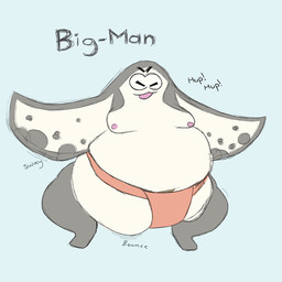 anthro asian_clothing belly big_belly clothing deep_navel east_asian_clothing exercise japanese_clothing male mawashi moobs morbidly_obese navel nipples nude obese open_mouth overweight overweight_anthro overweight_male solo sumo sumo_wrestler thick_thighs wide_hips xackert_18 nintendo splatoon big_man_(splatoon) aquatic fish ray_(fish) stingray 1:1