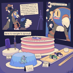 ambiguous_gender anthro bdsm blush bondage bound cake character_prepared_as_food dessert dialogue female food food_fetish food_play gelatin group imminent_vore kebab livestream male mukbang popsicle skewer speech_bubble sushi text scalesack_(hex) jell-o mythology hemlock_(scalesack) hexel_(scalesack) levi_(scalesack) lotus_(scalesack) merle_(bxxpie) murky_(scalesack) reuben_(scalesack) aquatic avian bird crocodile crocodilian eel fish hog-nosed_snake leopard_seal mammal mythological_creature mythological_scalie pinniped questing_beast reptile scalie seal snake 1:1 absurd_res english_text hi_res