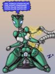 anal anal_penetration blue_eyes breasts female forced genitals kneeling leaking machine not_furry penetration pussy rape simple_background solo tentacles text wounded zevex humanoid robot