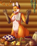 anthro breasts featureless_breasts female food fur genitals nude orange_body orange_fur pussy solo lirkov canid canine fox mammal red_fox true_fox 2019 digital_media_(artwork) hi_res