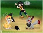 anthro black_hair blue_eyes collar dipstick_tail female feral group h-balth hair heart_symbol markings pokeball question_mark red_eyes standard_pokeball tail tail_markings luna777 nintendo pokemon taratsu_(character) canid canine eevee generation_1_pokemon mammal moondog pokemon_(species)