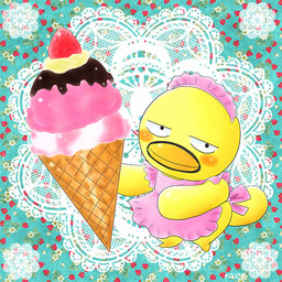anthro beard blush clothed clothing crossdressing dessert facial_hair food ice_cream looking_at_viewer male pink_clothing smile solo tail chisha higepiyo higepiyo_(character) avian bird chicken galliform phasianid 1:1 digital_media_(artwork)