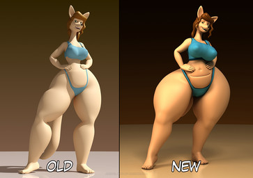 anthro big_butt brown_hair butt clothing female hair huge_butt huge_hips hyper looking_at_viewer open_mouth pose simple_background smile solo thick_thighs wide_hips anthroanim abigail_roo kangaroo macropod mammal marsupial 2016 3d_(artwork) digital_media_(artwork)