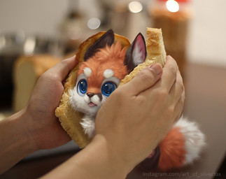 ambiguous_gender black_body black_fur blep blue_eyes bread countershading daww disembodied_hand duo feral food fur orange_body orange_fur solo_focus text tongue tongue_out whiskers white_body white_fur silverfox5213 third-party_edit big_nug canid canine fox human mammal red_fox true_fox digital_media_(artwork) digital_painting_(artwork) meme painting_(artwork) photo_manipulation url