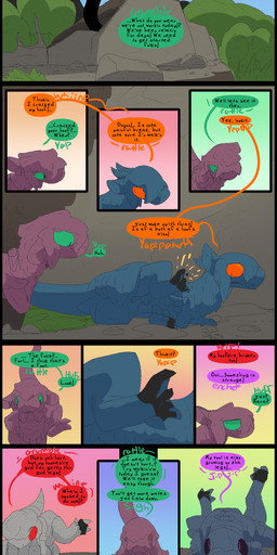dialogue fantasy female feral male outside partial_transformation profanity simple_background simple_coloring text thepatchedragon dragonscape mythology forl_(thepatchedragon) hiker_(thepatchedragon) jat_(thepatchedragon) rara_(thepatchedragon) dinosaur dragon drekir mythological_creature mythological_scalie prehistoric_species reptile saurischian scalie theropod absurd_res comic english_text hi_res shaded simple_shading