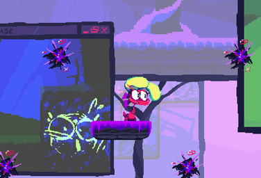 anthro attack female gameplay_mechanics jumping plant red_body screen screencap screencap_background solo spikes tree roksim slash_cucumber_xxx elizabeth_(roksim) digital_creature stompo veggiefolk animated