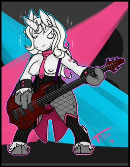 anthro areola barbell_piercing black_border border breasts clothed clothing electric_guitar female fur guitar hair horn musical_instrument nipple_barbell nipple_piercing nipples one_nipple_pierced piercing plucked_string_instrument simple_background solo string_instrument tattoo topless fionthebunny mythology marie_shiner equid equine mammal mythological_creature mythological_equine unicorn 2016 digital_media_(artwork) hi_res
