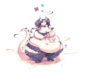 3_toes 4_fingers absolute_territory anthro bar_emanata belly big_belly big_breasts biped black_emanata bottom_heavy bottomwear bread breasts clothed clothed_anthro clothed_female clothing collar cracked_ground cracks crop_top emanata feet female female_anthro fingers food hair half-closed_eyes holding_food holding_knife holding_object honey_(food) horn huge_belly huge_thighs knife lace legwear multi_horn narrowed_eyes navel obese obese_anthro obese_female overweight overweight_anthro overweight_female pigtails purple_bottomwear purple_clothing purple_collar purple_crop_top purple_hair purple_legwear purple_shirt purple_skirt purple_stockings purple_topwear shirt simple_background skirt solo stockings tail thick_tail thick_thighs toes topwear unimpressed white_background white_horn wide_hipped_anthro wide_hipped_female wide_hips miluinaoxie mythology daisy_(miluinaoxie) dragon mythological_creature mythological_scalie scalie 2022 colored colored_sketch hi_res shaded sketch