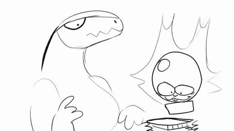 anthro breasts collar duo eyelashes female gesture hand_gesture male mouth_closed narrowed_eyes non-mammal_breasts sharp_teeth simple_background smile teeth thumbs_up tongue tongue_out white_background qwerty_soda cat_boy_(qwerty_soda) dino_girl_(qwerty_soda) dinosaur domestic_cat felid feline felis mammal prehistoric_species reptile scalie animated digital_media_(artwork) monochrome no_sound short_playtime sketch video