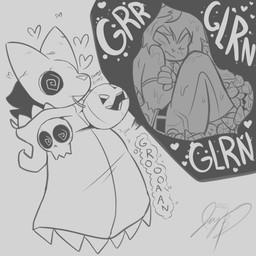 ambiguous_gender anthro anthro_pred anthro_prey candy candy_bucket dessert digestion duo food heart_symbol holding_object_in_mouth inside_stomach internal mask onomatopoeia organs rumbling_stomach soft_vore sound_effects spiral spiral_eyes stomach text vore jaybat11 hallow_(jaybat11) domestic_cat felid feline felis ghost mammal spirit 1:1 2023 dated digital_drawing_(artwork) digital_media_(artwork) greyscale hi_res monochrome signature