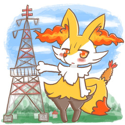 ambiguous_anthro ambiguous_gender anthro biped blush detailed_background digitigrade dipstick_tail food front_view frown looking_at_viewer macro markings nude_ambiguous nude_anthro object_in_tail open_frown open_mouth outside shrimp_(food) snout solo standing tail tail_markings transmission_tower annyui0611 nintendo pokemon braixen canid generation_6_pokemon mammal pokemon_(species) 1:1 2021 colored digital_drawing_(artwork) digital_media_(artwork) full-length_portrait hi_res japanese_description portrait translated_description