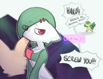 angry casual_sex duo female feral genitals male male/female oral penis penis_in_mouth sex speech_bubble text tofuuu nintendo pokemon gardevoir generation_3_pokemon generation_5_pokemon human mammal pokemon_(species) snivy