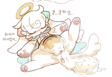 abdominal_bulge anthro belly_eye blush bodily_fluids body_invasion cream_(food) cross-popping_vein dialogue digitigrade eyes_closed feet female food fur genitals halo hindpaw long_ears lying on_back pastry pawpads paws penetration pie semi-anthro shaking simple_background solo sweat tears text tremble_lines trembling triangle_mouth unbirthing vaginal vaginal_penetration vore vulva white_background white_body white_fur yellow_eyes macon_maro devil_connection makemon kupyadel_(makemon) food_creature goo_creature digital_drawing_(artwork) digital_media_(artwork) hi_res korean_text