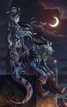 anthro city duo female male moon night tail yukocamicats mythology dragon human humanoid mammal mythological_creature mythological_scalie scalie absurd_res hi_res