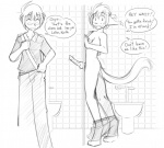 anthro basitin bathroom bodily_fluids bottomwear bottomwear_down canid canine chest_tuft clothed clothing conditional_dnp dialogue digitigrade duo english_text erection eric_vaughan genitals glory_hole human humor keith_keiser knot knotted_glory_hole knotting knotting_problems male male/male mammal monochrome nude panicking pants pants_down partially_clothed penis public_restroom restroom_stall sex sketch smile speech_bubble stuck stuck_genitals stuck_knot stuck_penis sweat tail text toilet tom_fischbach tuft twokinds