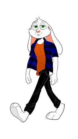 4_fingers anthro barefoot bottomwear clothed clothing feet fingers fur green_eyes long_ears male pants short_tail simple_background solo standing tail white_body white_fur novel_bomb humanoid lagomorph leporid mammal rabbit 9:16 hi_res