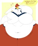 5:6 absurd_res anthro belly big_belly big_breasts biped breast_squish breasts castdraws cinderace deep_navel dialogue double_chin english_text female generation_8_pokemon hand_on_breast hi_res holding_breast huge_breasts huge_hips huge_thighs long_ears love_handles morbidly_obese morbidly_obese_anthro morbidly_obese_female narrowed_eyes navel nintendo obese obese_anthro obese_female overweight overweight_anthro overweight_female pokemon pokemon_(species) portrait question_mark simple_background solo speech_bubble squish text thick_thighs three-quarter_portrait wide_hips yellow_background