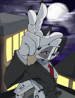 accessory aircraft ambiguous_gender anthro building clothed clothing cloud fur looking_at_viewer machine moon necktie red_eyes red_necktie solo suit vehicle white_body white_fur wings vytelux living_aircraft living_machine living_vehicle absurd_res hi_res