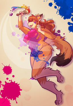 bisexual_pride_colors brush female feral horn lgbt_pride nude nude_female paint paintbrush pride_colors solo inkyoh dacy_(inkden) canid canine deer fox hybrid mammal hi_res