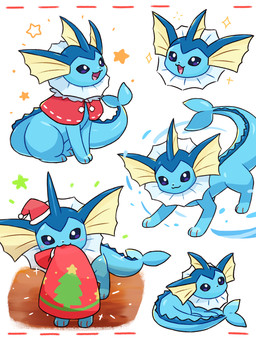 :3 ambiguous_gender blue_body blush blush_lines christmas_clothing christmas_headwear clothing emanata feral hat headgear headwear holidays looking_at_viewer object_in_mouth open_:3 open_mouth paws purple_eyes santa_hat simple_background sitting solo sparkles star_symbol tail tongue nekogyo122 christmas nintendo pokemon eeveelution generation_1_pokemon pokemon_(species) vaporeon 2024 3:4 absurd_res hi_res