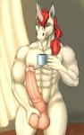 abs animal_genitalia animal_penis anthro balls biceps big_balls big_penis biped coffee_mug ear_piercing equine_genitalia equine_penis erection genitals hair hand_on_own_balls holding_balls horn huge_balls huge_penis long_penis male muscular muscular_anthro muscular_male nipple_piercing nipples nude pecs penis piercing red_hair solo vein conditional_dnp cracky mythology equid equine mammal mythological_creature mythological_equine unicorn 2016