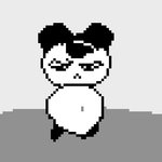 angry annoyed belly dark feral simple_background sitting soft_vore solo struggling vore tamagotchi mametchi 1:1 2d_animation animated loop low_res monochrome short_playtime