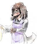 anthro apron blush clothing female fur japanese kemono solo 1boshi canid canine canis domestic_dog mammal low_res