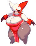 2024 3_fingers 3_toes :< anthro asian_clothing belly belly_overhang big_breasts black_nose blush breasts chinese_clothing chinese_dress claws cleavage cleavage_cutout clothed clothing cutout digital_media_(artwork) dress east_asian_clothing eyelashes feet female fingers full-length_portrait fur generation_3_pokemon glistening glistening_breasts glistening_thighs grey_body grey_fur hi_res huge_breasts huge_hips huge_thighs looking_at_viewer navel_outline nintendo overweight overweight_anthro overweight_female pokemon pokemon_(species) pokemorph portrait red_body red_clothing red_dress red_eyes red_fur short_stack simple_background sleeveless_dress snout solo standing thick_thighs three-quarter_view toes white_background white_body white_fur wide_hips xmu zangoose