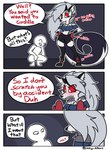 anthro blush blush_lines clothing dialogue duo faceless_character faceless_male female footwear handwear male mitten_hands mittens socks icey_(artist) helluva_boss mythology loona_(helluva_boss) canid canid_demon canine demon hellhound mammal mythological_canine mythological_creature absurd_res comic hi_res