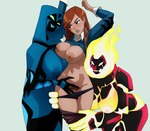 anthro big_breasts blush breasts clothed clothing female female/female fire human_on_anthro human_on_humanoid interspecies nipples pubes inker_comics ben_10 cartoon_network big_chill gwen_tennyson heatblast alien alien_humanoid arthropod elemental_creature fire_creature human humanoid insect lepidopteran mammal necrofriggian pyronite 2025 absurd_res hi_res