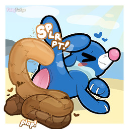 animal_genitalia animal_penis anus beach big_penis blue_body blush border butt cetacean_genitalia cetacean_penis erection excessive_feces eyes_closed fart feces feces_pile genital_slit genitals heart_symbol looking_pleasured male male_pooping penis pink_penis pooping pooping_outside presenting presenting_hindquarters raised_tail rear_view scatplay sound_effects tail tapering_penis text vowelless vowelless_sound_effect white_border fairyfudge nintendo pokemon generation_7_pokemon pokemon_(species) popplio 1:1 2026 artist_name digital_media_(artwork) hi_res