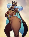 areola belly_rolls big_areola big_breasts big_butt breasts butt curvy_figure dark_body dark_skin female hair huge_breasts huge_thighs long_hair looking_at_viewer nipples slightly_chubby solo standing thick_thighs voluptuous donaught animal_humanoid canid canid_humanoid canine canine_humanoid humanoid mammal mammal_humanoid hi_res