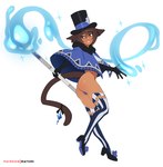 brown_hair bulge butt clothed clothing dark_body dark_skin femboy hair hat headgear headwear holding_object holding_staff magic magic_user male skimpy solo staff tail matemi patreon oskar_(coffee.png) animal_humanoid cat_humanoid felid felid_humanoid feline feline_humanoid humanoid mammal mammal_humanoid absurd_res hi_res