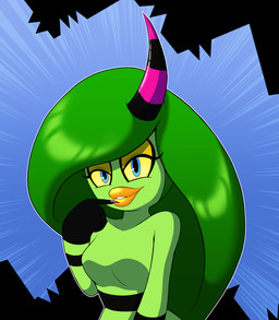 blue_eyes colored_nails eyeshadow female green_body green_hair hair horn lips long_hair looking_at_viewer makeup nails simple_background solo yellow_sclera inversecalamity sega sonic_the_hedgehog_(series) the_deadly_six zeena humanoid zeti hi_res