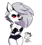 anthro black_nose breasts duo female fingers fur grey_hair hair male nipple_tape pasties red_sclera simple_background tape white_background white_body white_eyes white_fur monamania helluva_boss mythology loona_(helluva_boss) moxxie_(helluva_boss) canid canid_demon canine demon hellhound humanoid imp mammal mythological_canine mythological_creature 2022 hi_res