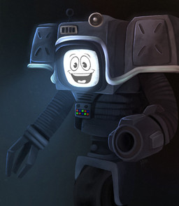 abstract_background ambiguous_gender blue_body cathode_ray_tube looking_at_viewer machine metallic_body new_vegas not_furry screen screen_face simple_background solo tire wheel han_(artist) fallout microsoft yes_man_(fallout) robot securitron_(fallout) english_description hi_res male_(lore)