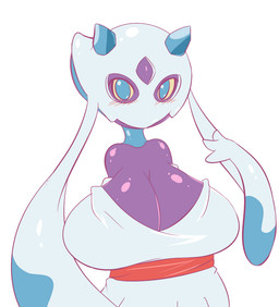3_fingers big_breasts blush breasts busty_feral cleavage clothed clothing female feral fingers purple_body purple_skin simple_background solo white_background jcdr nintendo pokemon froslass generation_4_pokemon ghost pokemon_(species) spirit 2014 digital_media_(artwork)