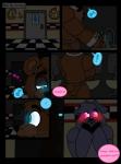 2015 animatronic anthro avj_(artist) bear bonnie_(fnaf) comic dialogue five_nights_at_freddy's freddy_(fnaf) glowing glowing_eyes hi_res lagomorph leporid machine mammal rabbit robot scottgames