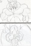 anthro ball_smother balls big_balls big_biceps big_muscles big_pecs big_penis bodily_fluids claws cum duo finger_claws fur genital_fluids genitals hair huge_balls huge_penis humanoid_genitalia humanoid_penis larger_anthro larger_male leaking_cum long_neck male male/male muscular muscular_anthro muscular_arms muscular_male nipples nude pecs penis simple_background size_difference sketchbook smaller_anthro smaller_male smothering modem_redpill astor modem_(character) apatosaurus dinosaur diplodocid felid feline hybrid lion lynx mammal pantherine prehistoric_species reptile sauropod sauropodomorph scalie graphite_(artwork) monochrome signature traditional_media_(artwork)