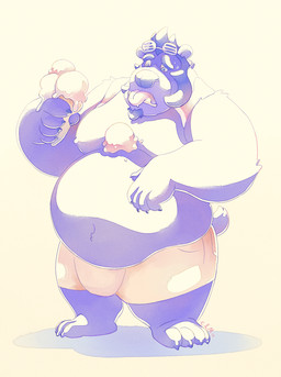anthro belly big_belly blue_eyebrows blue_eyes blue_hair blue_nose bulge clothed clothing dessert eyebrows eyewear eyewear_on_head food front_view fur glasses glasses_on_head hair ice_cream ice_cream_cone male male_anthro moobs nipples obese obese_anthro obese_male open_mouth overweight overweight_anthro overweight_male pink_tongue purple_body purple_fur short_hair simple_background solo standing tongue tongue_out topless white_background chocolateandmilk bear mammal 2017 dated full-length_portrait hi_res portrait
