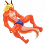 bottomwear clothing horn loincloth male muscular muscular_male nipples orange_body simple_background solo tail white_background simon11028 atelier_(series) atelier_iris koei_tecmo mythology gray_(atelier_iris) dragon mythological_creature mythological_scalie scalie