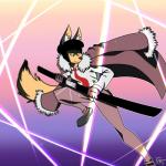 anthro clothing coat female footwear fur melee_weapon necktie shoes solo suit sword topwear weapon foxtrap kiku canid canine fox mammal 1:1 hi_res