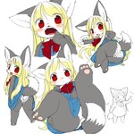 anthro blonde_hair blue_clothing blue_dress butt clothed clothing dress female fur grey_body grey_fur hair loli looking_at_viewer multicolored_body multicolored_fur multiple_angles panties pawpads red_eyes red_ribbon simple_background solo text two_tone_body two_tone_fur underwear upskirt white_background white_body white_face white_fur young young_anthro young_female kishibe futaba_channel akuma_gaoru arthropod beetle canid canine canis insect mammal rhinoceros_beetle scarabaeid 1:1 2014 hi_res japanese_text